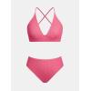 CUPSHE Women’s Bikini Sets Two Piece Swimsuit Mid Rise Bathing Suits V Neck Crisscross Back Tie Textured(Raspberry Red)