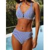 CUPSHE Women’s Bikini Sets Two Piece Swimsuit Textured Mid Rise Crisscross Back Self Tie Molded Cup(Blue/White)