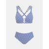CUPSHE Women’s Bikini Sets Two Piece Swimsuit Textured Mid Rise Crisscross Back Self Tie Molded Cup(Blue/White)