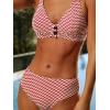 CUPSHE Women’s Bikini Sets Two Piece Swimsuit Textured Mid Rise Crisscross Back Self Tie Molded Cup(Red/White)