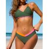 CUPSHE Women’s Bikini Sets Two Piece Swimsuit V Neck Color Block Bathing Suit Cutout Crisscross Back Self Tie Swimwear(Emerald Green)