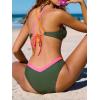 CUPSHE Women’s Bikini Sets Two Piece Swimsuit V Neck Color Block Bathing Suit Cutout Crisscross Back Self Tie Swimwear(Emerald Green)