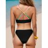 CUPSHE Women’s Bikini Sets Two Piece Swimsuit V Neck Crisscross Back Low Rise Stitching Cheeky Bottom(Black/Rainbow)