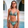 CUPSHE Women’s Bikini Sets Two Piece Swimsuit V Neck Halter Back Self Tie Stitching Side Lace Up(Blue/Brown Paisley)