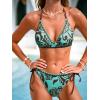 CUPSHE Women’s Bikini Sets Two Piece Swimsuit V Neck Halter Back Self Tie Stitching Side Lace Up(Blue/Brown Paisley)