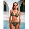CUPSHE Women’s Bikini Sets Two Piece Swimsuit V Neck Halter Back Self Tie Stitching Side Lace Up(Green/Brown Paisley)