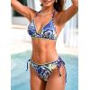 CUPSHE Women’s Bikini Sets Two Piece Swimsuit V Neck Halter Back Self Tie Stitching Side Lace Up(Navy/Green Paisley)