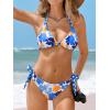 CUPSHE Women’s Bikini Sets Two Piece Swimsuit V Neck Reversible Bottom Halter Self Tie Back Hook(White/Blue/Orange)