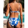 CUPSHE Women’s Bikini Sets Two Piece Swimsuit V Neck Ruching Top Adjustable Straps Ruching Top Drawstring Mid Rise(White/Floral)