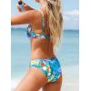 CUPSHE Women’s Bikini Sets Two Piece Swimsuit V Wire Underwire Push Up Bathing Suit Mid Rise Back Hook Adjustable Straps(Vibrant Blue/Floral)