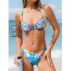 CUPSHE Women’s Bikini Sets Two Piece Swimsuit V Wire Underwire Push Up Bathing Suit Mid Rise Back Hook Adjustable Straps(Vibrant Blue/Floral)