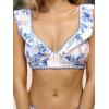 CUPSHE Women’s Bikini Sets V Neck Ruffled Wide Adjustable Straps Bathing Suit Standard Rise Whip Stitch Trim(Blue Floral)