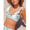 CUPSHE Women’s Bikini Sets V Neck Ruffled Wide Adjustable Straps Bathing Suit Standard Rise Whip Stitch Trim(Green Floral)