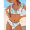 CUPSHE Women’s Bikini Sets V Neck Ruffled Wide Adjustable Straps Bathing Suit Standard Rise Whip Stitch Trim(Green Floral)