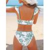 CUPSHE Women’s Bikini Sets V Neck Ruffled Wide Adjustable Straps Bathing Suit Standard Rise Whip Stitch Trim(Green Floral)