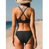 CUPSHE Women’s Bikini Sets V Neck Two Piece Bathing Suits Textured Bunny Tie Adjustable Straps(Carbon Black)