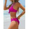 CUPSHE Women’s Bikini Sets V Neck Two Piece Bathing Suits Textured Bunny Tie Adjustable Straps(Hot Pink)