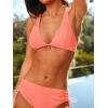 CUPSHE Women’s Bikini Sets V Neck Two Piece Swimsuit Textured Color Block Drawstring Self Tie Bathing Suit(Coral Pink)