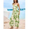 CUPSHE Women’s Boho Casual Jumpsuits Floral Print Sleeveless Halter Neck Wide Leg One Piece Rompers Vacation Outfits(Green)