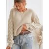 CUPSHE Women’s Cable Knit Sweater Long Sleeve Crew Neck Sweaters Fall Pullover Sweater Tops(Beige)