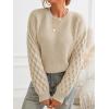 CUPSHE Women’s Cable Knit Sweater Long Sleeve Crew Neck Sweaters Fall Pullover Sweater Tops(Beige)