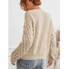 CUPSHE Women’s Cable Knit Sweater Long Sleeve Crew Neck Sweaters Fall Pullover Sweater Tops(Beige)
