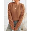 CUPSHE Women’s Cable Knit Sweater Long Sleeve Crew Neck Sweaters Fall Pullover Sweater Tops(Brown)