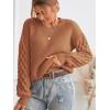CUPSHE Women’s Cable Knit Sweater Long Sleeve Crew Neck Sweaters Fall Pullover Sweater Tops(Brown)