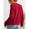 CUPSHE Women’s Cable Knit Sweater Long Sleeve Crew Neck Sweaters Fall Pullover Sweater Tops(Dark Red)