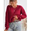 CUPSHE Women’s Cable Knit Sweater Long Sleeve Crew Neck Sweaters Fall Pullover Sweater Tops(Dark Red)