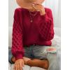 CUPSHE Women’s Cable Knit Sweater Long Sleeve Crew Neck Sweaters Fall Pullover Sweater Tops(Dark Red)
