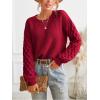 CUPSHE Women’s Cable Knit Sweater Long Sleeve Crew Neck Sweaters Fall Pullover Sweater Tops(Dark Red)