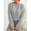 CUPSHE Women’s Cable Knit Sweater Long Sleeve Crew Neck Sweaters Fall Pullover Sweater Tops(Gray)
