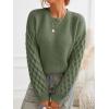 CUPSHE Women’s Cable Knit Sweater Long Sleeve Crew Neck Sweaters Fall Pullover Sweater Tops(Green)