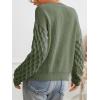 CUPSHE Women’s Cable Knit Sweater Long Sleeve Crew Neck Sweaters Fall Pullover Sweater Tops(Green)