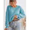 CUPSHE Women’s Cable Knit Sweater Long Sleeve Crew Neck Sweaters Fall Pullover Sweater Tops(Ocean Blue)
