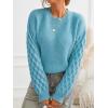 CUPSHE Women’s Cable Knit Sweater Long Sleeve Crew Neck Sweaters Fall Pullover Sweater Tops(Ocean Blue)