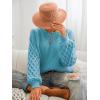 CUPSHE Women’s Cable Knit Sweater Long Sleeve Crew Neck Sweaters Fall Pullover Sweater Tops(Ocean Blue)