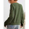 CUPSHE Women’s Cable Knit Sweater Long Sleeve Crew Neck Sweaters Fall Pullover Sweater Tops(Olive Green)