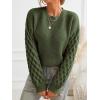 CUPSHE Women’s Cable Knit Sweater Long Sleeve Crew Neck Sweaters Fall Pullover Sweater Tops(Olive Green)