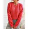 CUPSHE Women’s Cable Knit Sweater Long Sleeve Crew Neck Sweaters Fall Pullover Sweater Tops(Red)