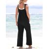 CUPSHE Women’s Casual Loose Overalls Jumpsuits Sleeveless Overall Scoop Neck Button Front Outfit Casual Beach Green(Black)