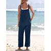 CUPSHE Women’s Casual Loose Overalls Jumpsuits Sleeveless Overall Scoop Neck Button Front Outfit Casual Beach Green(Dark Blue)