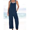 CUPSHE Women’s Casual Loose Overalls Jumpsuits Sleeveless Overall Scoop Neck Button Front Outfit Casual Beach Green(Dark Blue)