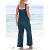 CUPSHE Women’s Casual Loose Overalls Jumpsuits Sleeveless Overall Scoop Neck Button Front Outfit Casual Beach Green(Dark Blue)