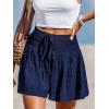 CUPSHE Women’s Casual Shorts Smocked High Rise Bathing Suit Cover Up Wide Leg Beach Summer Shorts(Blue)