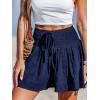 CUPSHE Women’s Casual Shorts Smocked High Rise Bathing Suit Cover Up Wide Leg Beach Summer Shorts(Blue)