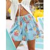 CUPSHE Women’s Casual Shorts Smocked High Rise Bathing Suit Cover Up Wide Leg Beach Summer Shorts(Blue Floral)