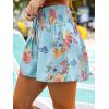 CUPSHE Women’s Casual Shorts Smocked High Rise Bathing Suit Cover Up Wide Leg Beach Summer Shorts(Blue Floral)