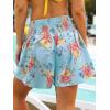 CUPSHE Women’s Casual Shorts Smocked High Rise Bathing Suit Cover Up Wide Leg Beach Summer Shorts(Blue Floral)
